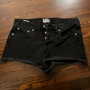 AGOLDE black high waisted shorts, 2” inseam, raw hem, size 30.